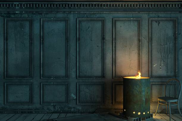 Fireplace from an old barrel in an abandoned palace