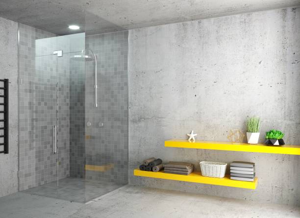 Modern dark glass shower room with led