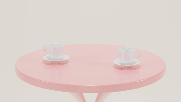 istock Round pastel modern minimal table set with chairs. mock up minimal interior design concept with copy space 3d rendering 3d illustration. 1432864116