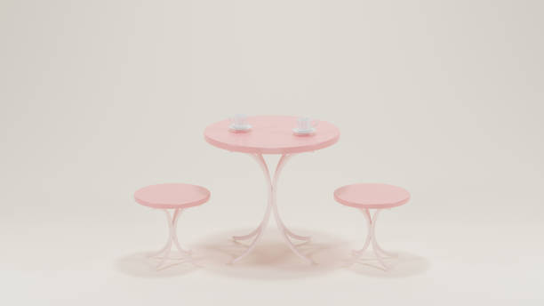 istock Round pastel modern minimal table set with chairs. mock up minimal interior design concept with copy space 3d rendering 3d illustration. 1432864145
