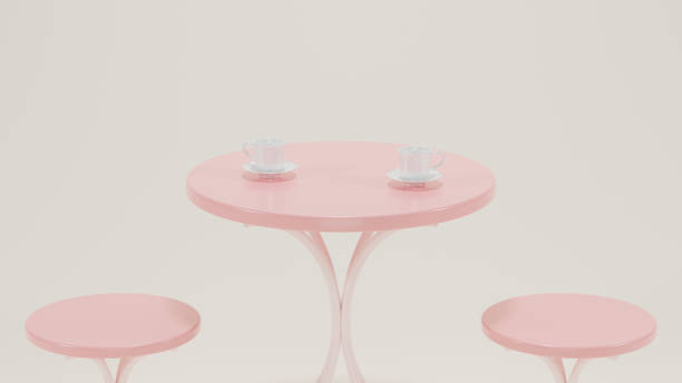 istock Round pastel modern minimal table set with chairs. mock up minimal interior design concept with copy space 3d rendering 3d illustration. 1432864162