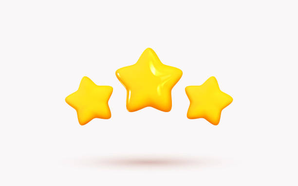 istock Three yellow stars glossy colors. Achievements for games. Customer rating feedback concept from client about employee of website. Realistic 3d design. For mobile applications. Vector illustration 1432866438