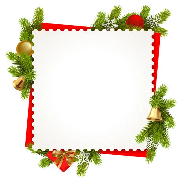 Vector illustration of Vector Christmas Square Frame with Bells