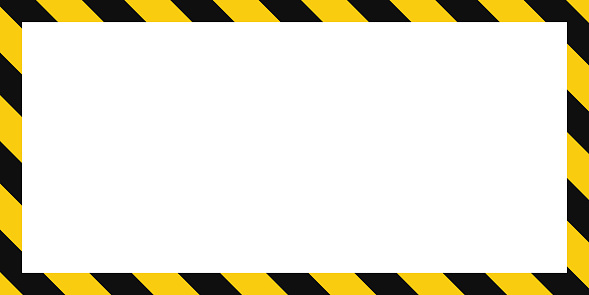 Warning frame with yellow and black diagonal stripes. Rectangle warn frame. Yellow and black caution tape border. Vector illustration on white background.
