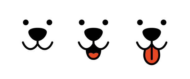 ilustrações, clipart, desenhos animados e ícones de ícones de rosto de cachorro com língua pendurada para fora. sorriso bonito de cachorro. cara de gato feliz com a boca aberta. ícones definidos. ilustração de vetor isolada em fundo branco - animal tongue