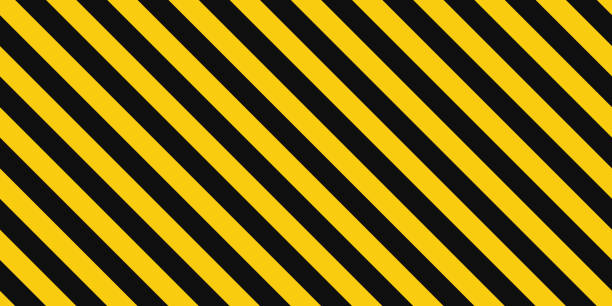 warnung nahtloses muster mit gelben und schwarzen diagonalen streifen. warnen sie den hintergrund der vorsicht. gelbes und schwarzes linienband. hazard caution zeichen nahtlose textur. vektor-illustration - list stock-grafiken, -clipart, -cartoons und -symbole