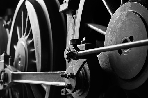 Detail of a rusted machine in abandoned factory, Black and white tone