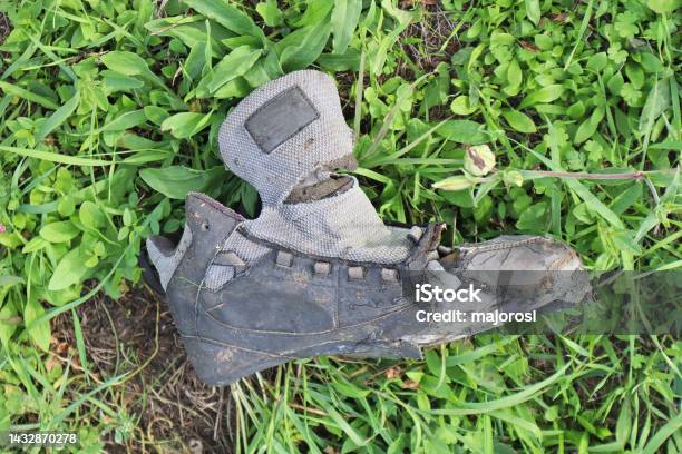 Old Ruined Brogue Shoe In The Grass Stock Photo - Download Image Now - Abandoned, Boot, Brogue