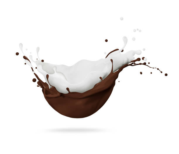 istock Milk and chocolate splashes on white background 1432871088