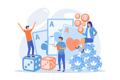 Poker player, lucky casino winner flat vector character. Gambling income, taxation of gambling income, legal wagers operations concept, flat vector modern illustration