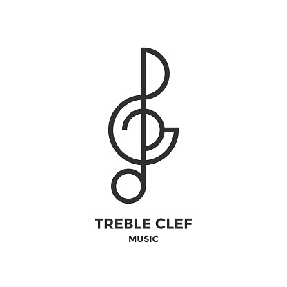 Treble clef icon or linear style pictogram isolated on white background. Vector music key outline emblem.