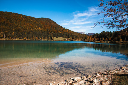 Autumn lake nature scenery in Bavarian mountain region Walchensee