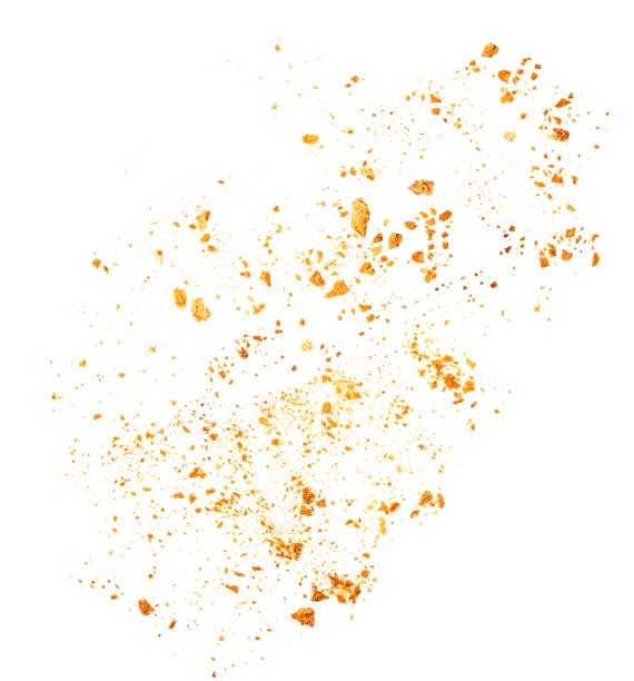 istock Bread crumbs  isolated on white background. Splash of crumbs Top view. Pattern. Flat lay. 1432878571