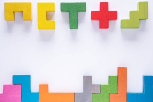 istock Top view on colorful wooden blocks folding on white background 1432881248