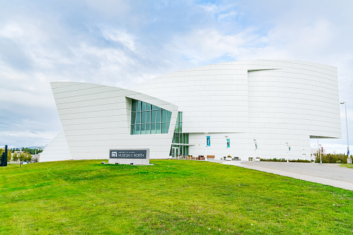 Boston, MA, USA - August 6, 2021: View of the entrance of the Museum of Fine Arts in Boston, is the 14th-largest art museum in the world. The Museum of Fine Arts was founded in 1870. The Museum of Fine Arts possesses materials from a wide variety of art movements and cultures.