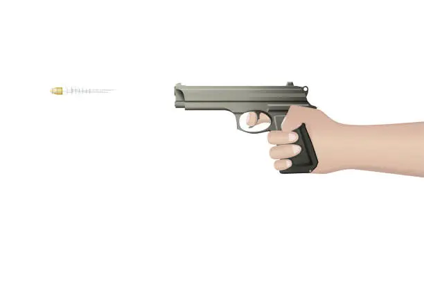 Vector illustration of side view hand holding gun