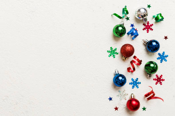 istock Christmas composition. a pattern of christmas balls on colored background. Flat lay, top view New year decor 1432886067