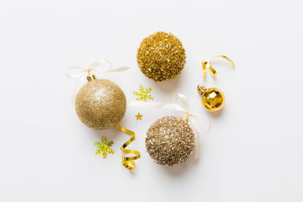 istock Christmas ball on colored background. decoration bauble with ribbon bow with copy space 1432886106