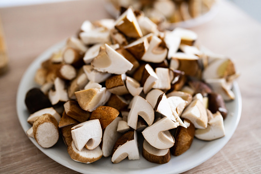 Cutted boletus mushroom on the plate