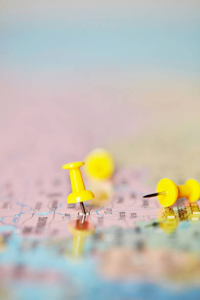 istock Yellow pins on city map 1432888119