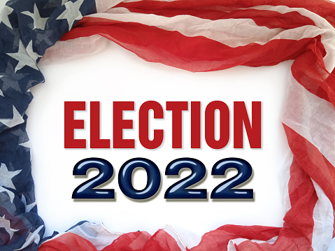 2022 US midterm election with American flag concept