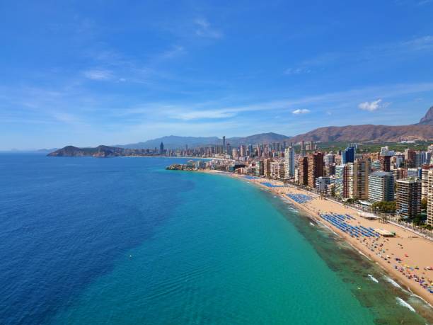 istock Costa blanca Benidorm resort view from drone mediterranean sea and beach 1432888962