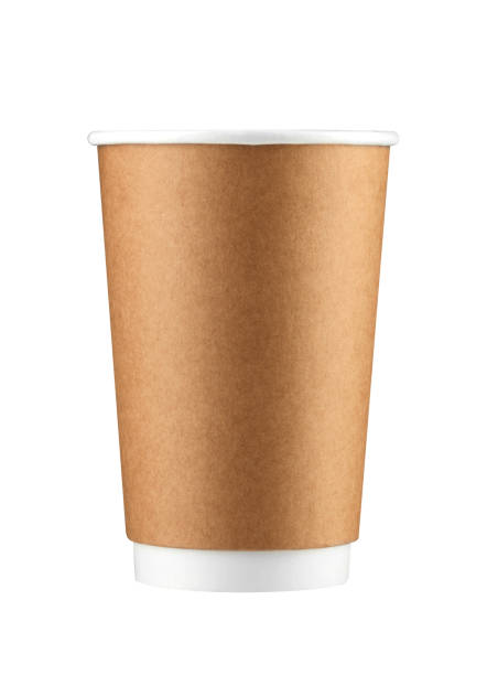 istock Brown paper coffee cup isolated on white background with clipping path. Real photo. 1432890071