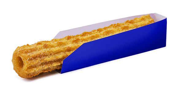 Churros, a typical fried sweet from Brazil, Mexico and Spain, made from wheat flour and water, in a cylindrical shape. Sprinkled with a layer of sugar or cinnamon
