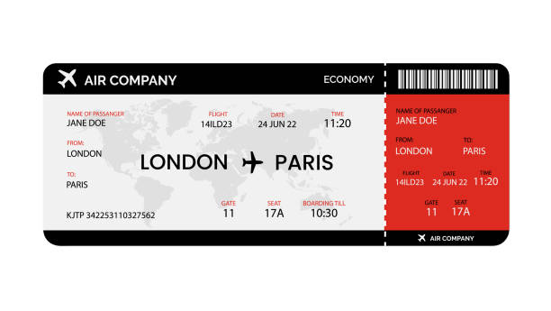 ilustrações de stock, clip art, desenhos animados e ícones de boarding pass template isolated on white background. - passagem de avião