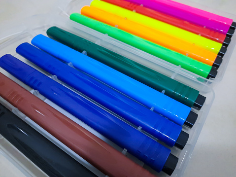 Colorful markers set on the table