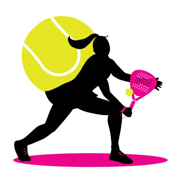 Vector illustration of Padel girl with ywllow paddle ball
