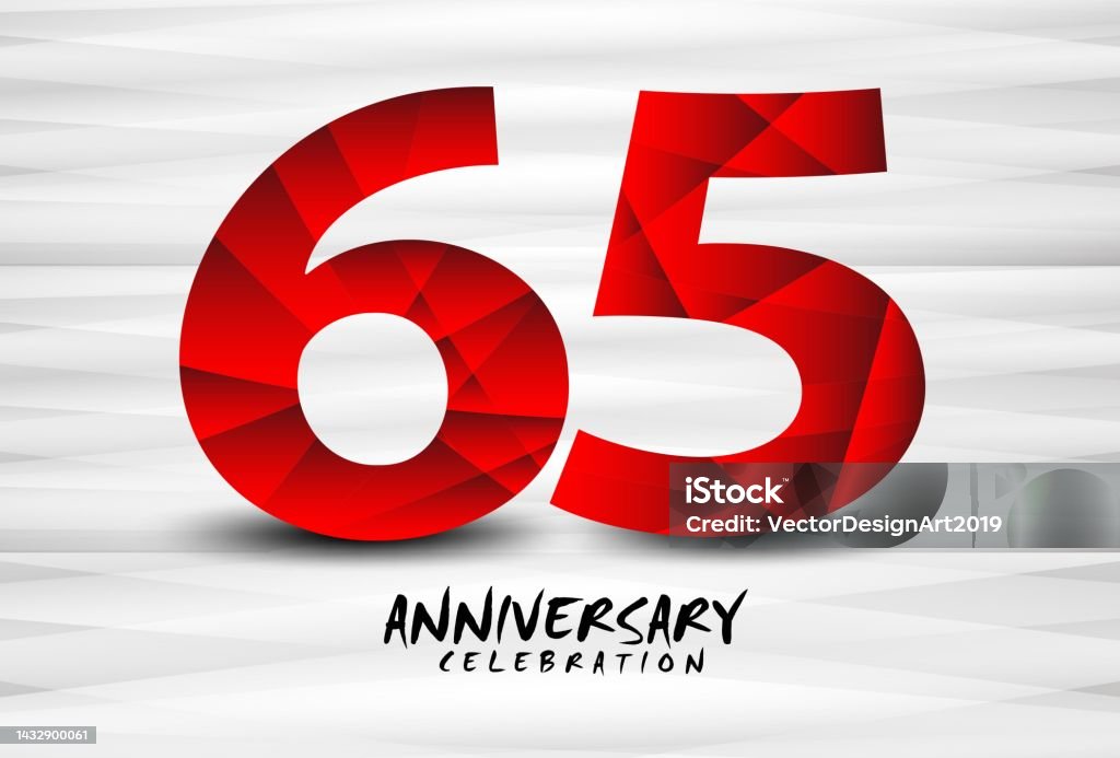 65 Number Disign 65 Year Anniversary Celebration Logo Red Polygon Vector 65 Number ...