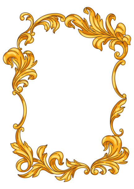 illustrations, cliparts, dessins animés et icônes de cadre floral décoratif de style baroque. plante de curling dorée. - swirl squiggle scroll shape decoration