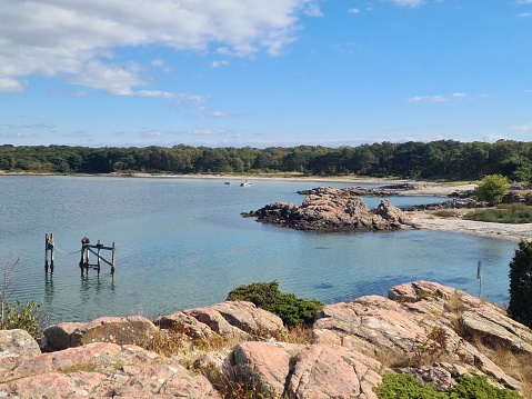Archipelago, stones, water, trees, shrubs on the western Swedish coast