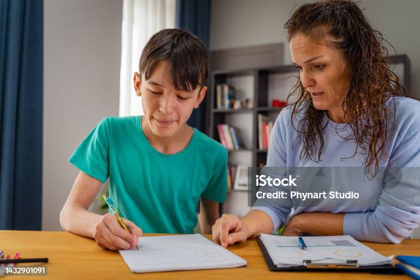 Student Tutorial Support Smiling Female Tutor Helping Young Student Doing Homework Tutorial And ...