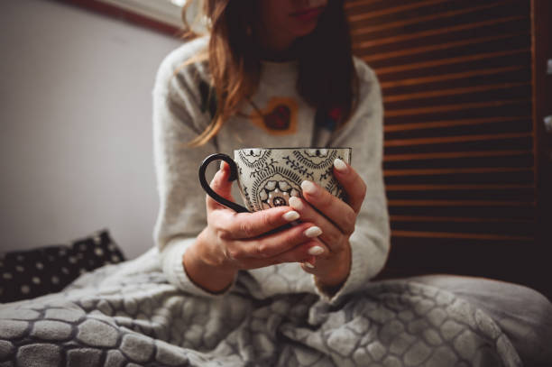Winter season. woman holding a warm mug