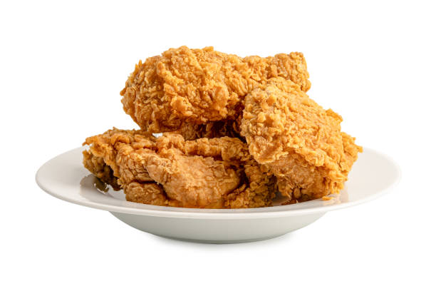 istock Fried chicken on white plate isolated on white background with clipping path, Junk food high calorie 1432901701