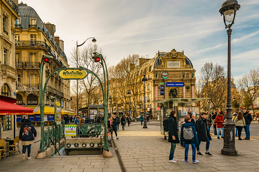 Urban day street scene at historic center of paris, france