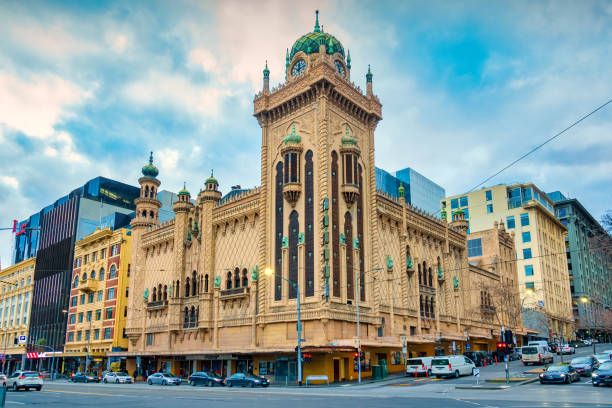 Forum Melbourne music venue and theatre in downtown Melbourne, Victoria, Australia on a cloudy day. Built in 1929.