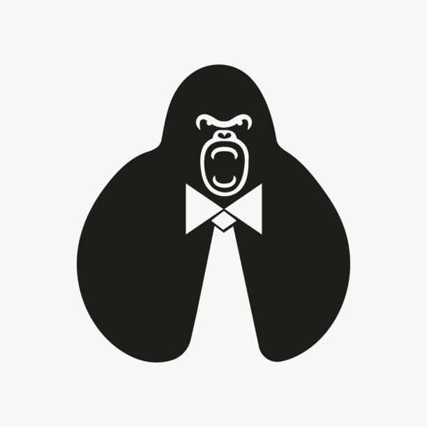 Gorilla Tie Logo Negative Space Concept Vector Template. Gorilla Holding Tie Symbol Gorilla Tie Logo Negative Space Concept Vector Template. Gorilla Holding Tie Symbol huge silverback gorilla stock illustrations