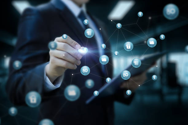 istock A businessman draws the structure of an industry connection network in space. 1432914204