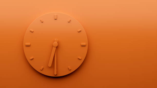 istock Minimal Orange clock 6:30 Half past Six o'clock abstract Minimalist wall clock 18:30 3d Illustration 1432917340