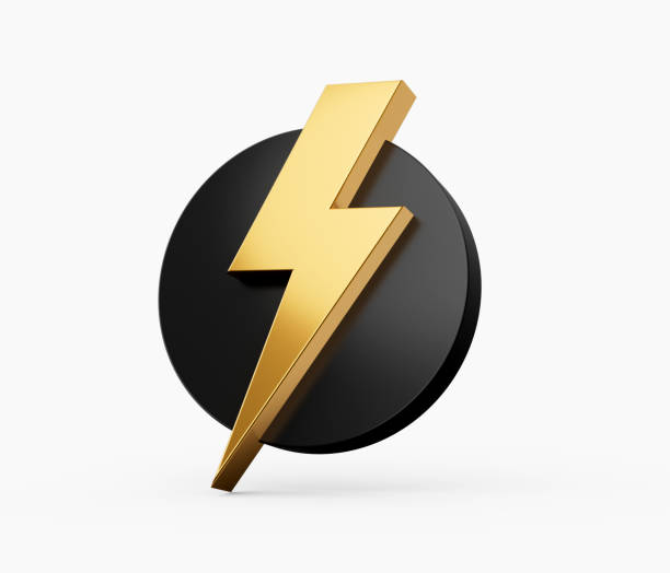 istock ThunderBolt Logo Design Concept in a Black Circle 3d illustration 1432918497
