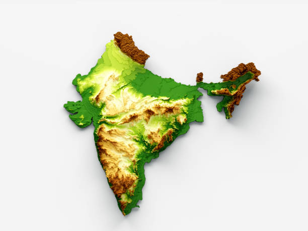 istock India Map Shaded relief Color Height map on the sea Blue Background 3d illustration 1432919176