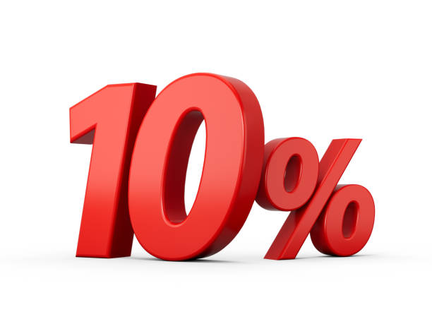 istock 3d Red 10% Ten Percent Sign on White Background 3d illustration 1432919378