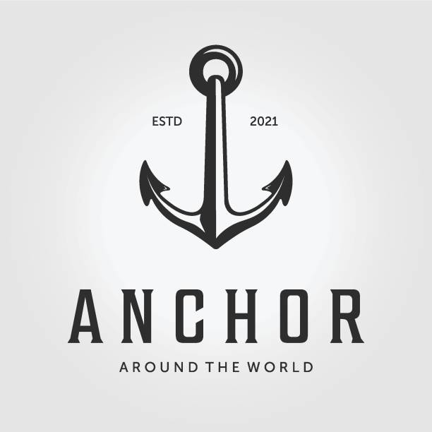 앵커 해양 빈티지 해양 로고 벡터 디자인 일러스트레이션, 중수 운송 해군의 개념 - anchor harbor vector symbol stock illustrations