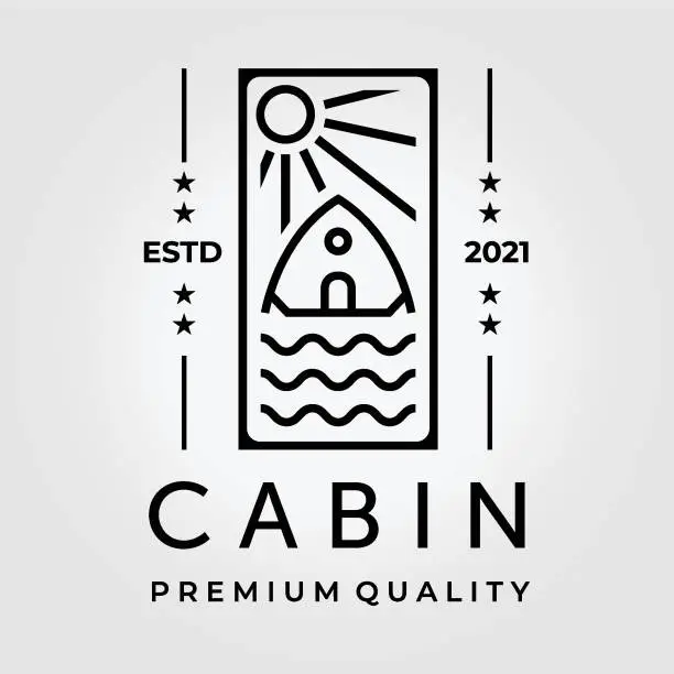 Vector illustration of Emblem of Cabin Line Art logo Vector Design, Illustration of Cottage and Water Concept Minimalist and Simple