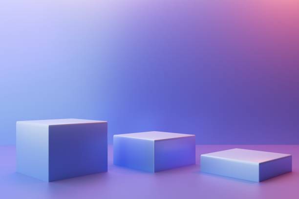 istock Three cubic pedestals on a pink-blue background, 3d render 1432921067