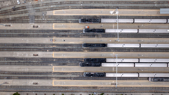 High quality stock aerial photos of the train depot in San Francisco