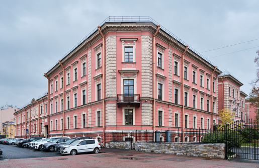 The former childrens hospital of Prince of Oldenburg, now the children's hospital N19 named after K.A. Rauchfuss, built in 1866-1869, landmark: St. Petersburg, Russia - October 06, 2022
